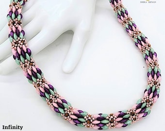 Beading tutorial "Infinity Necklace" -2 hole Mobyduo,Pearl bead, Seed Beads.PDF Tutorial-hobbyland