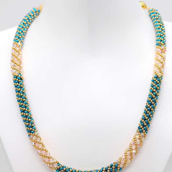 Kit / Tutoriel - Twist élégant par Shira Renan - Kit de perles de rocaille avec rocailles, toupies en cristal et motif PDF - Kit de perles