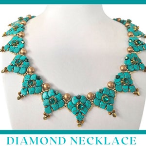 Collana di diamanti - Tutorial per perline - PERLINE GINKO, perline di semi, perline bicono, perlina Gekko, rivoli di cristallo, perlina di perle - Tutorial per collana di perline in PDF