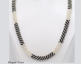 Tutorial para crear un elegante collar con espiral de cuentas de semillas y cristales. Diseño de Shira Renan. Hobbyland. Tutorial de patrones de cuentas en PDF.