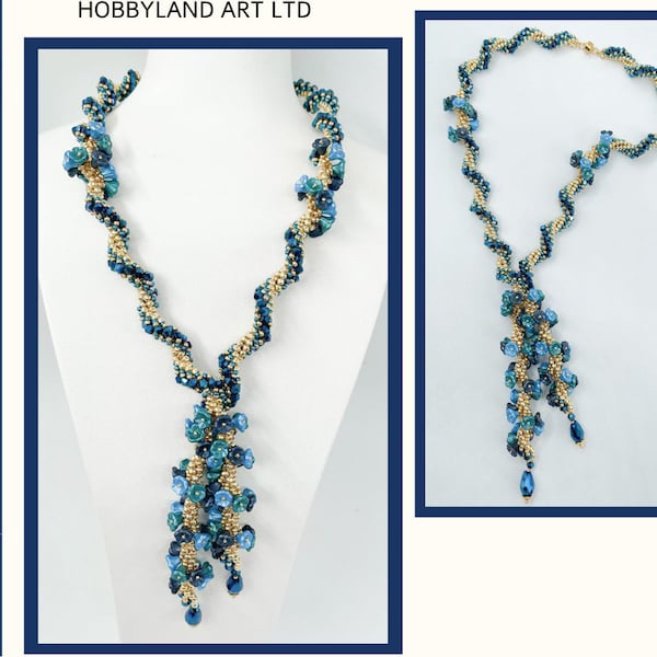 Love  Bouquet lariat necklace -Beasley spiral-Beading Tutorial-Flower cup beads ,  seed beads, crystal beads- Beaded Necklace Tutorial PDF