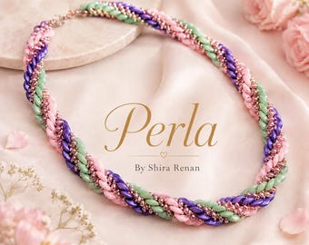 Tutorial de miçangas "Colar PERLA" - Mobyduo de 2 furos, pérolas e miçangas de vidro. Tutorial em PDF