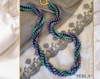 Beading tutorial "PERLA Necklace" -2 hole Mobyduo,Pearl bead, Seed Beads.PDF Tutorial
