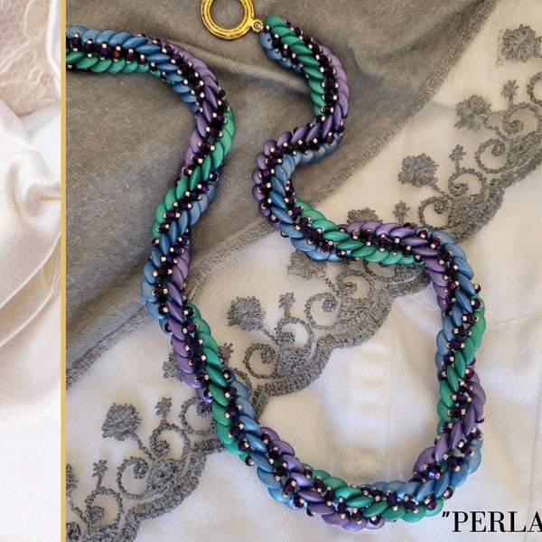 Beading tutorial "PERLA Necklace" -2 hole Mobyduo,Pearl bead, Seed Beads.PDF Tutorial