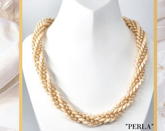 Beading tutorial &quot;PERLA Necklace&quot; -2 hole Mobyduo,Pearl bead, Seed Beads.PDF Tutorial