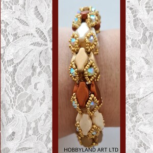 Tulip bracelet-Beading tutorial-Navette beads-3-Hole Czech Bead,crystal beads, seed beads- Tutorial PDF-hobbyland