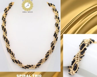 Set Kit and Tutorial-"spiral trio necklace & bracelet" - Seed beads, crystal beads- Beading Pattern-Tutorial PDF-hobbyland