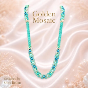 Handleiding voor het maken van een gouden mozaïekketting (PDF) - Stapsgewijs patroon voor een kralenketting met Gemduo Samos O kralen