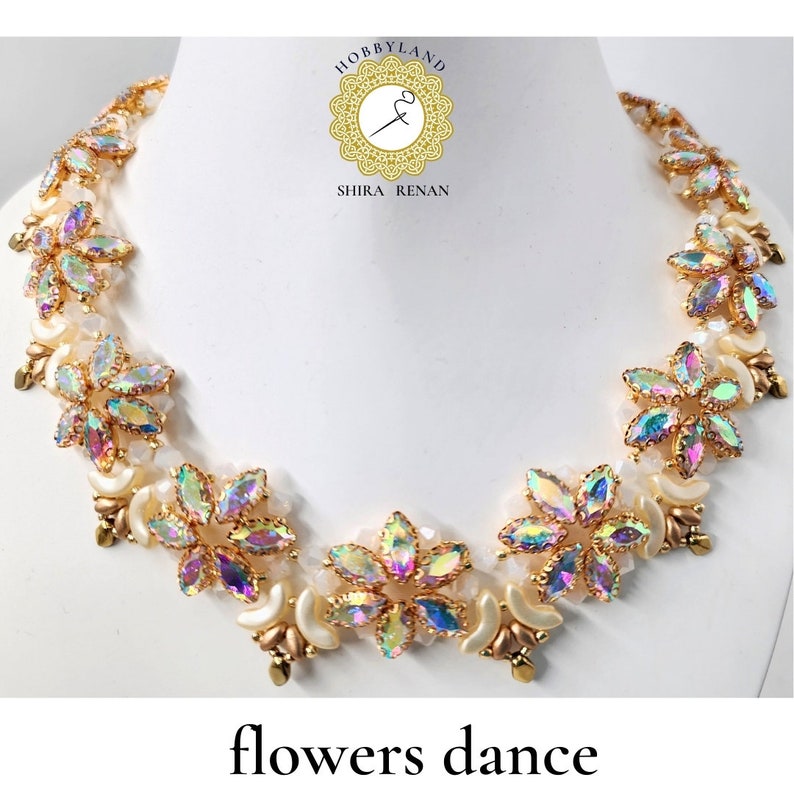 flowers dance-Beading Kit& PDF Tutorial Beading-Seed beads,Arcos ,superDuo ,gekko ,bicone ,crystal Navettes Czech-necklace kit-shira renan image 7