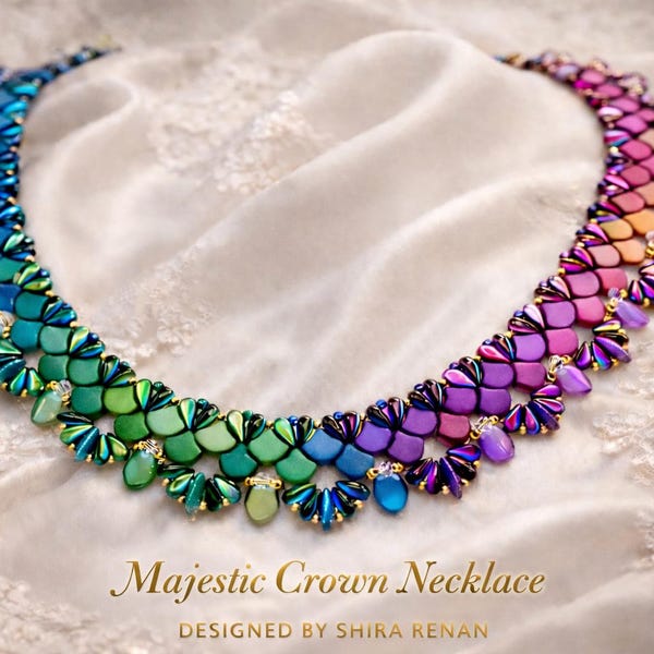 Majestic Crown Necklace - Beading Tutorial PDF - Seed Bead Pattern - Ginko DropDuo MobyDuo - Step by Step Instructions(PDF Download)