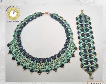 Set Beading tutorial "Antonella  necklace,bracelet -Seed Bead,Fire Polish ,HELIOS BEADS ,Arcos bead puca,drop Bead- PDf tutorial