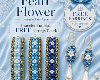Tutorial per bracciale con fiore di perle + tutorial GRATUITO per orecchini, schema per perline (PDF)