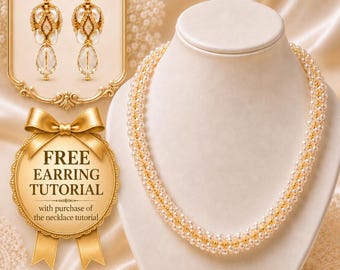 Ivory Kiss Necklace Beading Tutorial – Pearl Weaving, Earrings Pattern (2 PDF)