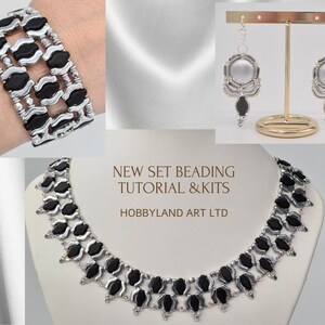 Set Beading tutorial &quot;oriane necklace,bracelet,earring-Bicone , bridge,fixer, Navette bead, gekko  ,Cabochon ,Valentine gift- PDf tutorial
