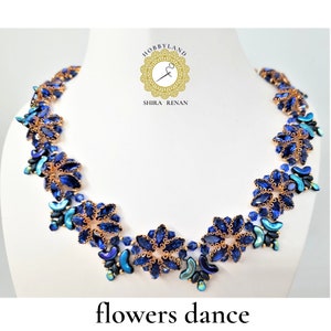 flowers dance-Beading Kit& PDF Tutorial Beading-Seed beads,Arcos ,superDuo ,gekko ,bicone ,crystal Navettes Czech-necklace kit-shira renan zdjęcie 5