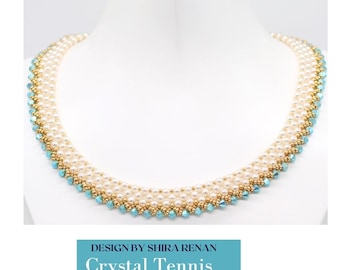 Collana da tennis in cristallo – Elegante collana di perline con perle e cristalli – Fatta a mano da Shira Renan