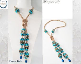 Collar Lariat con Bolas de Flores - Tutorial de abalorios - Cuentas de cachemira, flores de cristal, cuentas de semillas - Tutorial en PDF - Hobbyland