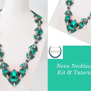 Nova Necklace-Kit&Tutorial-Arcos Puca ,Marquise Navette ,CzechTear set ,crystal Rivoli  set,crystal  -Beading Pattern Tutorial PDF-hobbyland