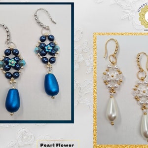 Pearl flower  earrings-Beading tutorial-Seed bead,Pearl bead,Flower bead ,drop beads-Czech-Beading Pattern Tutorial PDF-hobbyland