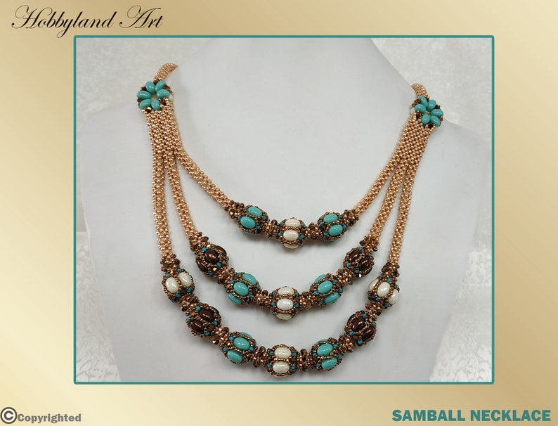 Samball Necklace-Beading tutorial Samos par Puca ,Roce bead,Crystal bead Beaded Necklace Tutorial PDF-hobbyland image 1