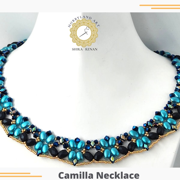 Camilla Necklace  necklace-Beading tutorial-Seed bead,Baros bead,mini GemDuo Bead,samos bead-Beading Pattern Tutorial PDF-hobbyland