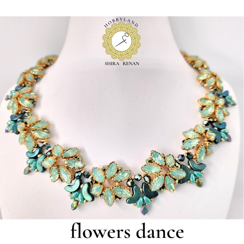 flowers dance-Beading Kit& PDF Tutorial Beading-Seed beads,Arcos ,superDuo ,gekko ,bicone ,crystal Navettes Czech-necklace kit-shira renan zdjęcie 1