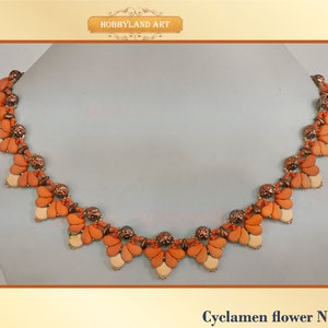 Tutoriel de perles « Collier de fleurs de cyclamen » baroque, duo de cachemires, Ginko, Dropduo, rocailles - Tutoriel PDF