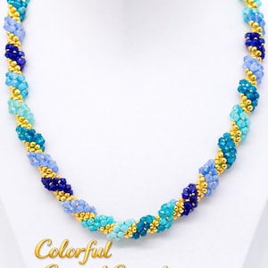 Colorful Crystal Spiral Necklace Beading Tutorial - PDF Pattern - Seed Bead Necklace Step by Step Instructions