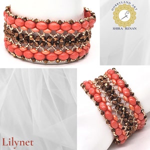 Beading tutorial,"lilynet bracelet", 2 hole ,samos bead puca ,seed beads,crystal bead,superduu .PDF Tutorial