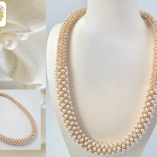 Queen Pearls Necklace -Beading tutorial-Seed bead,Pearl bead,crystal beads -Beading Pattern Tutorial PDF