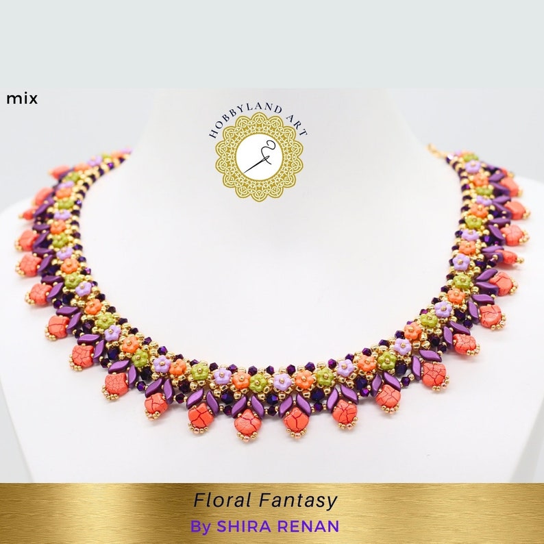Beading tutorial Floral Fantasy crystal bead, Seed Beads,flower beads,stormduo,ginko bead PDF Tutorial-shira renan-hobbyland image 9