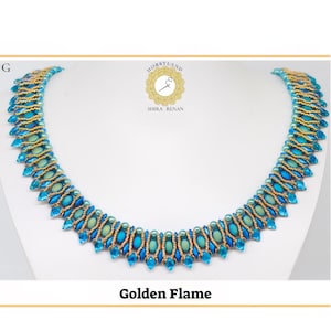 Golden Flame necklace Tutorial - DIY Jewelry Pattern with GEMDUO & Samos Beads - Digital PDF by Shira Renan Designs
