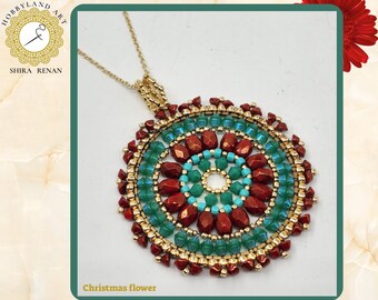 Beaded Christmas Flower Mandala Pendant Tutorial – Seed Beads (PDF Pattern)