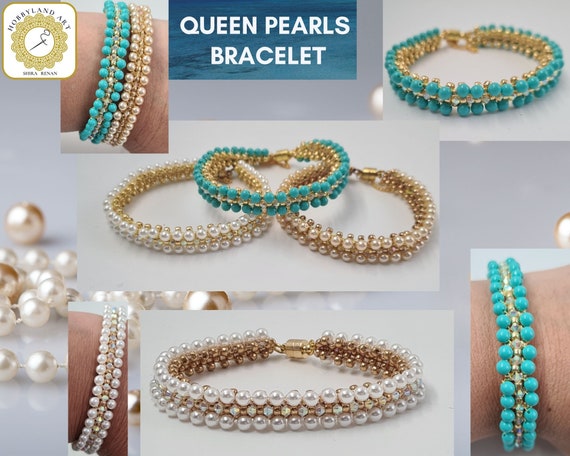 Queen Pearls Bracelet-beading Tutorial-seed Bead,pearl Bead,crystal Beads  beading Pattern Tutorial PDF 