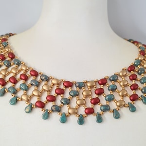 Beading  tutorial, &quot;sea flow&quot; necklace, 2 hole samos,amos bead puca, seed bead. PDF Tutorial
