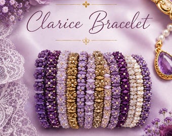 Tutorial en PDF para hacer la pulsera Clarice: patrón de tejido de cuentas DIY con Gemduo, cuentas bicónicas y perlas de vidrio / Patrón de Shira Renan
