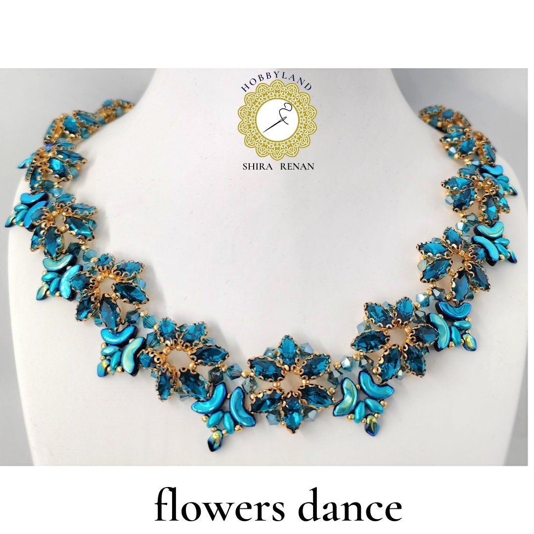 flowers dance-Beading tutorial-Seed beads,Arcos ,superDuo ,gekko ,bicone ,crystal Navettes Czech-by Shira Renan-Beading Pattern - PDF