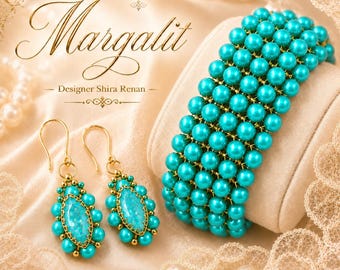Margalit Bracelet & Earrings -Beading tutorial-Seed bead,pearl beads-Czech -Beading Pattern Tutorial PDF-HOBBYLAND
