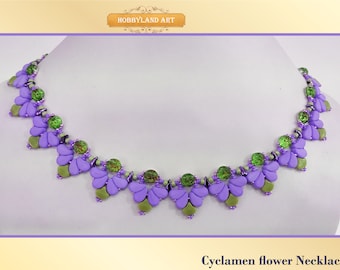 Beading tutorial "Cyclamen flower Necklace" Baroque ,Paisley Duo,Ginko,Dropduo,Seed beads- PDF Tutorial