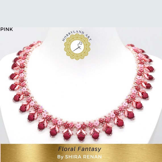Beading tutorial "Floral Fantasy" crystal bead, Seed Beads,flower beads,stormduo,ginko bead PDF Tutorial-shira renan-hobbyland