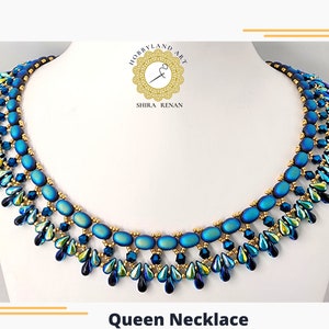 Beading tutorial,&quot;Queen Necklace &quot;, 2 hole ,samos bead puca ,seed beads,dropDuo,crystal bead .PDF Tutorial