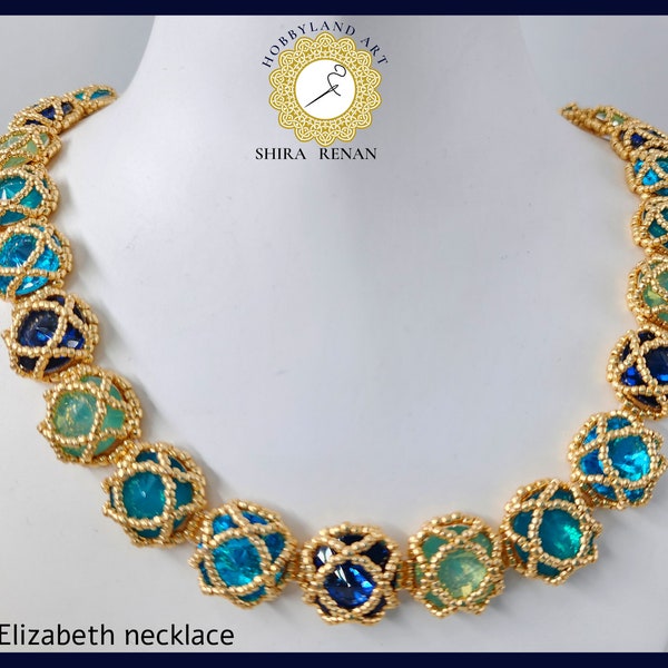 Beading tutorial "Elizabeth necklace" Seed bead,rivoli stone.PDF Tutorial