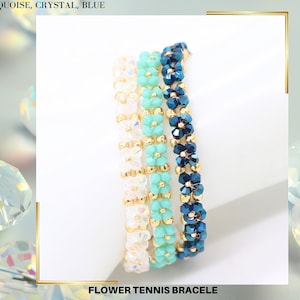 Blumen Tennis Armband Perlen-Anleitung - PDF-Muster mit Rocailles Perlen, Perlen, Bicone Perlen & Tila Perlen