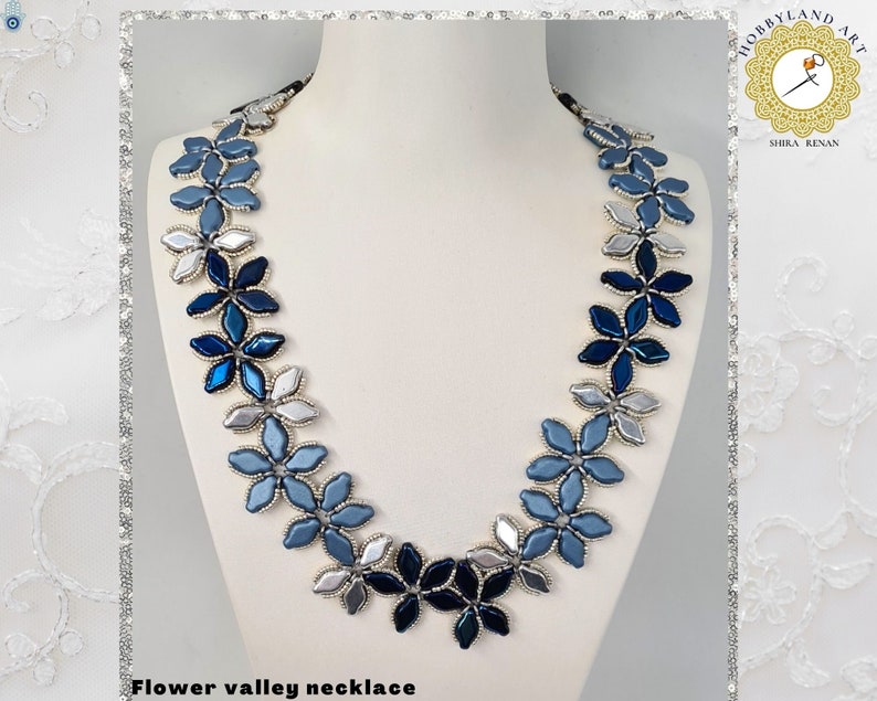 Collier vallée de fleurs Kit & Tutoriel-Navette perles, o perles, perles de graines-Tutoriel PDF-hobbyland silver blue
