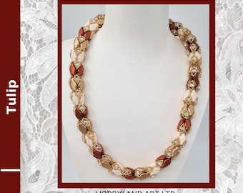 Tulip Necklace-Kit & Tutorial-Navette beads-3-Hole Czech Bead,crystal beads, seed beads- Tutorial PDF-hobbyland