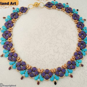 Tutoriel de perles « Collier papillons » O, perle ginko, perle cachemire, perles toupies, stromduo, gekko, perle de rocaille- Tutoriel PDF