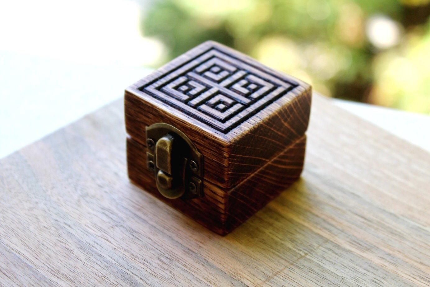 Personalized Ring Box Rustic Wood Wedding Box Greek Key Ring Etsy