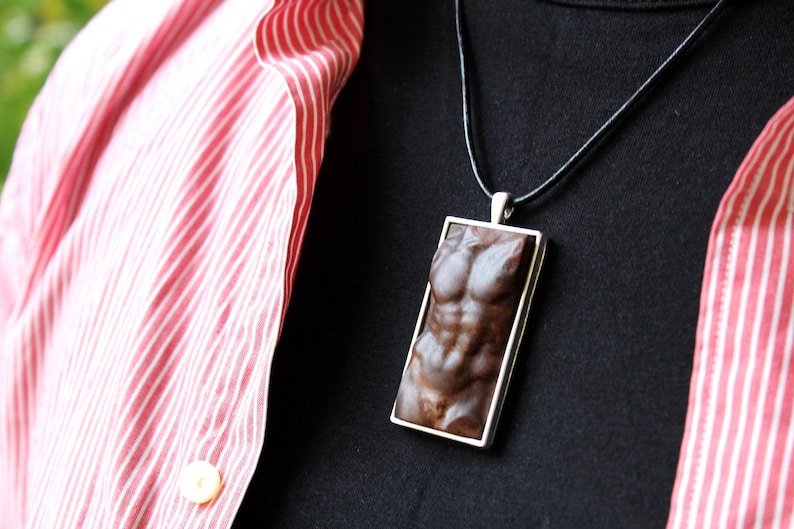 Wood Cameo Necklace, Wood Heracles Torso Necklace, Olympian God,