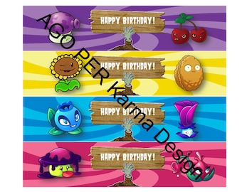 Water bottle label PLANTS VS ZOMBIES inspired - Zombies birthday Party