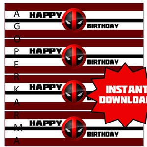 INSTANT DOWNLOAD Deadpool Party Water Bottle Label!